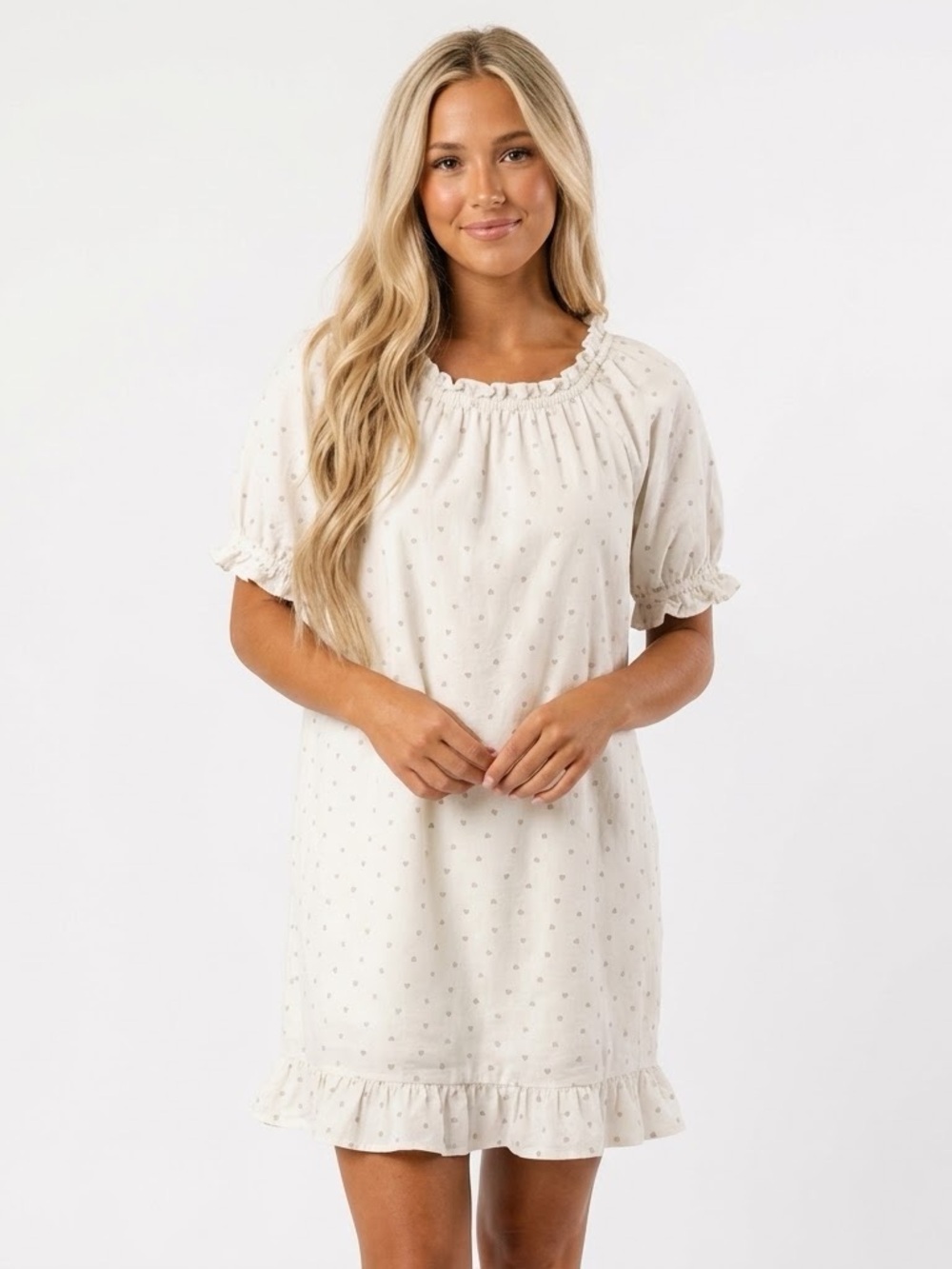 Hill House Home Cream Ruffle-Trim Short Sleeve prairie cottgecore shift dress